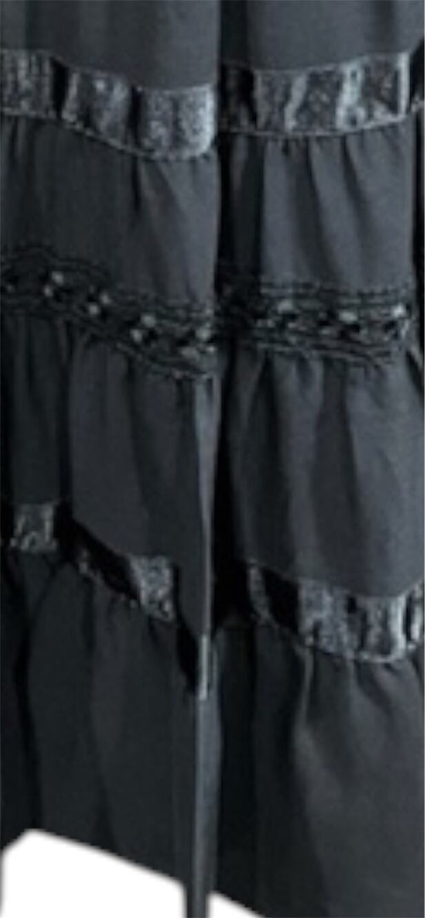 Due Per Due Dress/Silk-Women Sz 8-Sl'Less-Tiered-Black lace/Satin Ribbon-1031